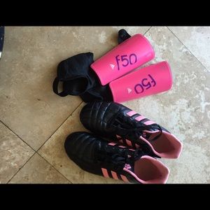 Girls cleats and shin guards